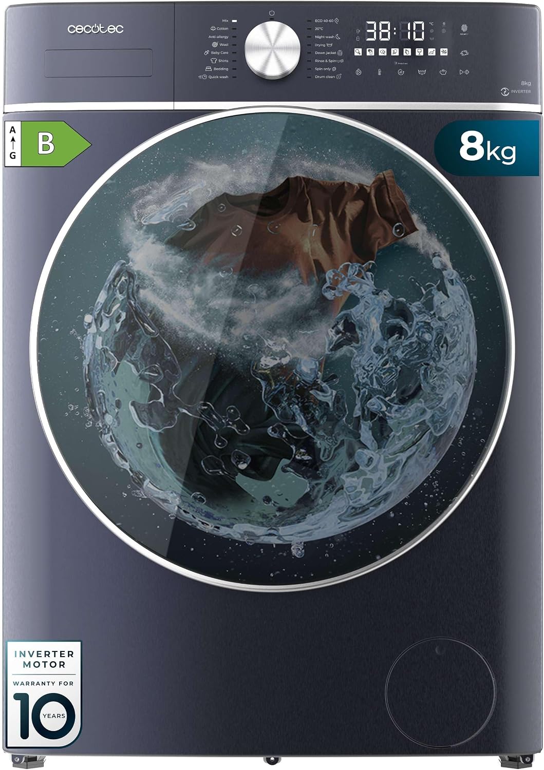 Detalle de Cecotec Bolero Wash&Dry 8580 – Lave-linge séchant frontal 8,5 kg, Inverter Plus, 16 programmes et SteamMax