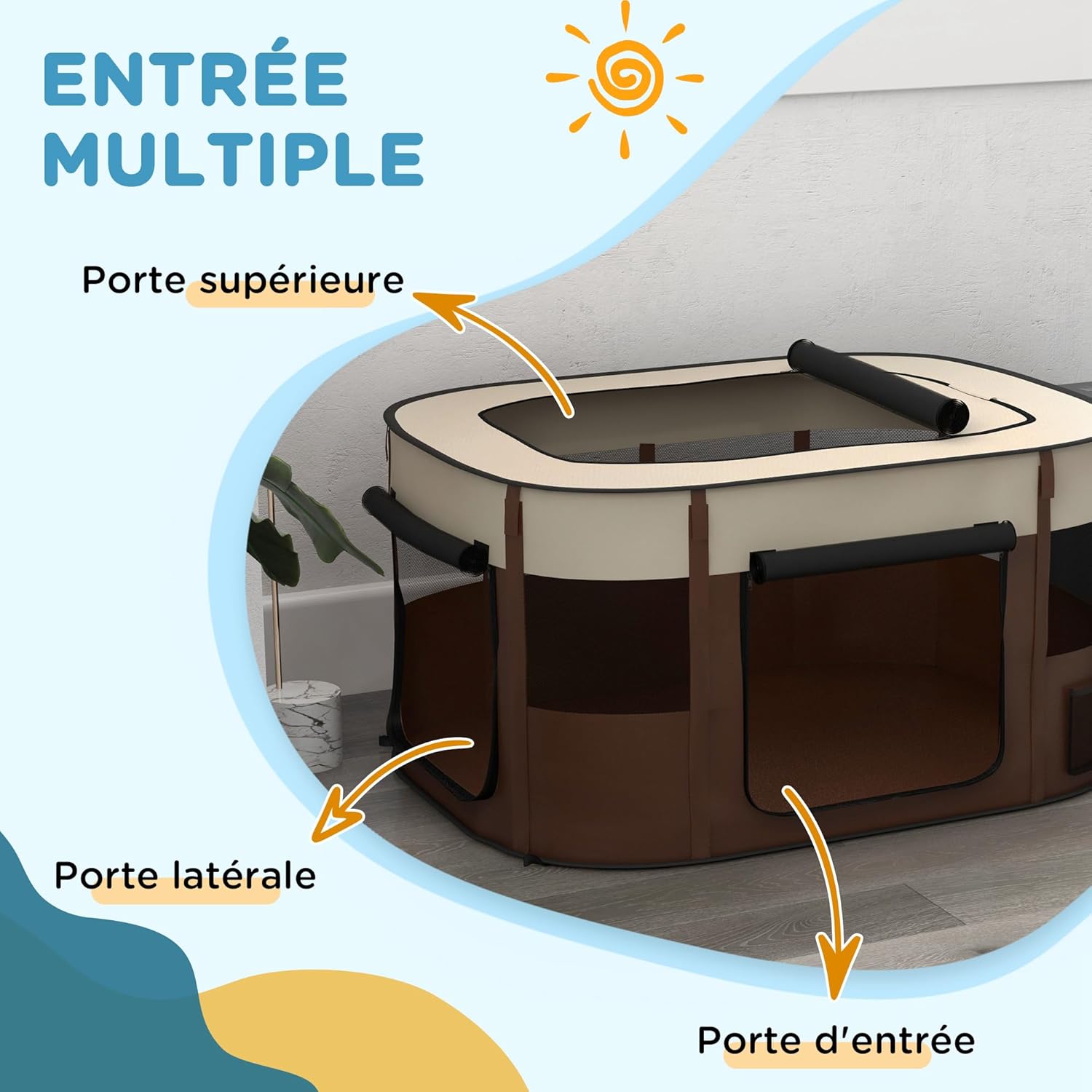 Detalle de PawHut Parc pour Chien en Tissu Oxford – Enclos pliable 114 x 89 x 59 cm, blanc crème et marron