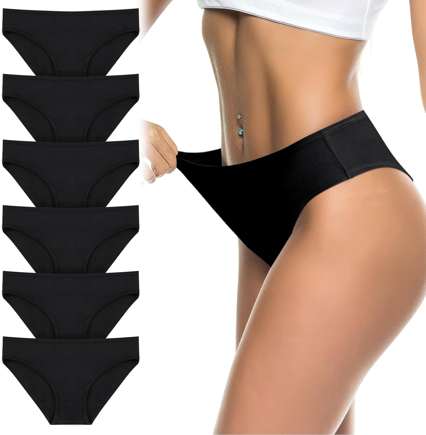 Detalle de flintronic Women's Underwear 6 Pack: Breathable Mid-Low Rise Hipster Knickers