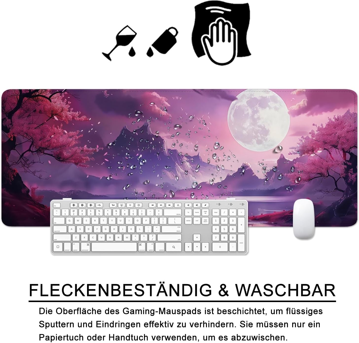 Detalle de Tapis de souris japonais XL 80 x 30 cm Fleur de cerisier rose (sous-main gaming pour bureau)
