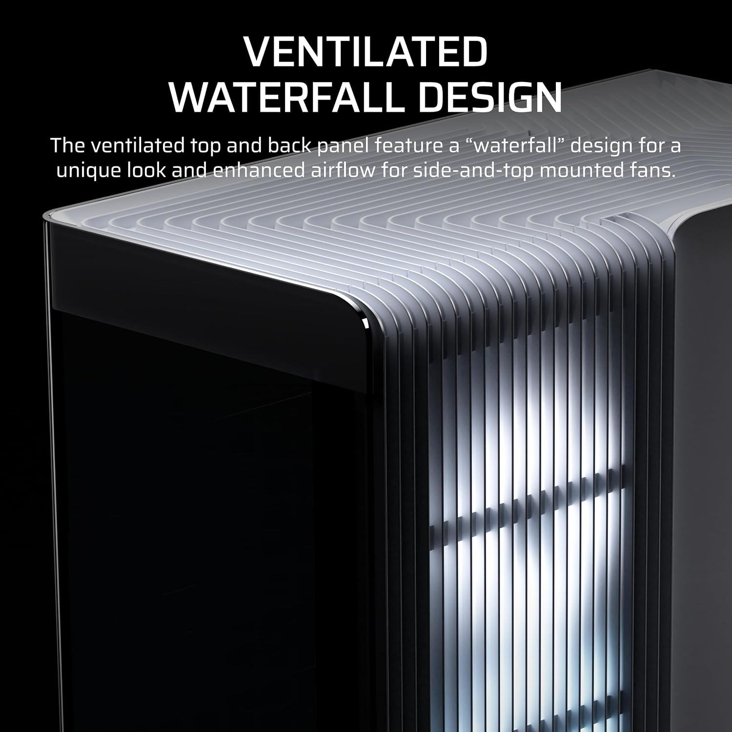 Detalle de Corsair Frame 4500X LX-R RGB LINK mid-tower PC case (InfiniRail, panoramic glass, 3x LX120R fans) – White