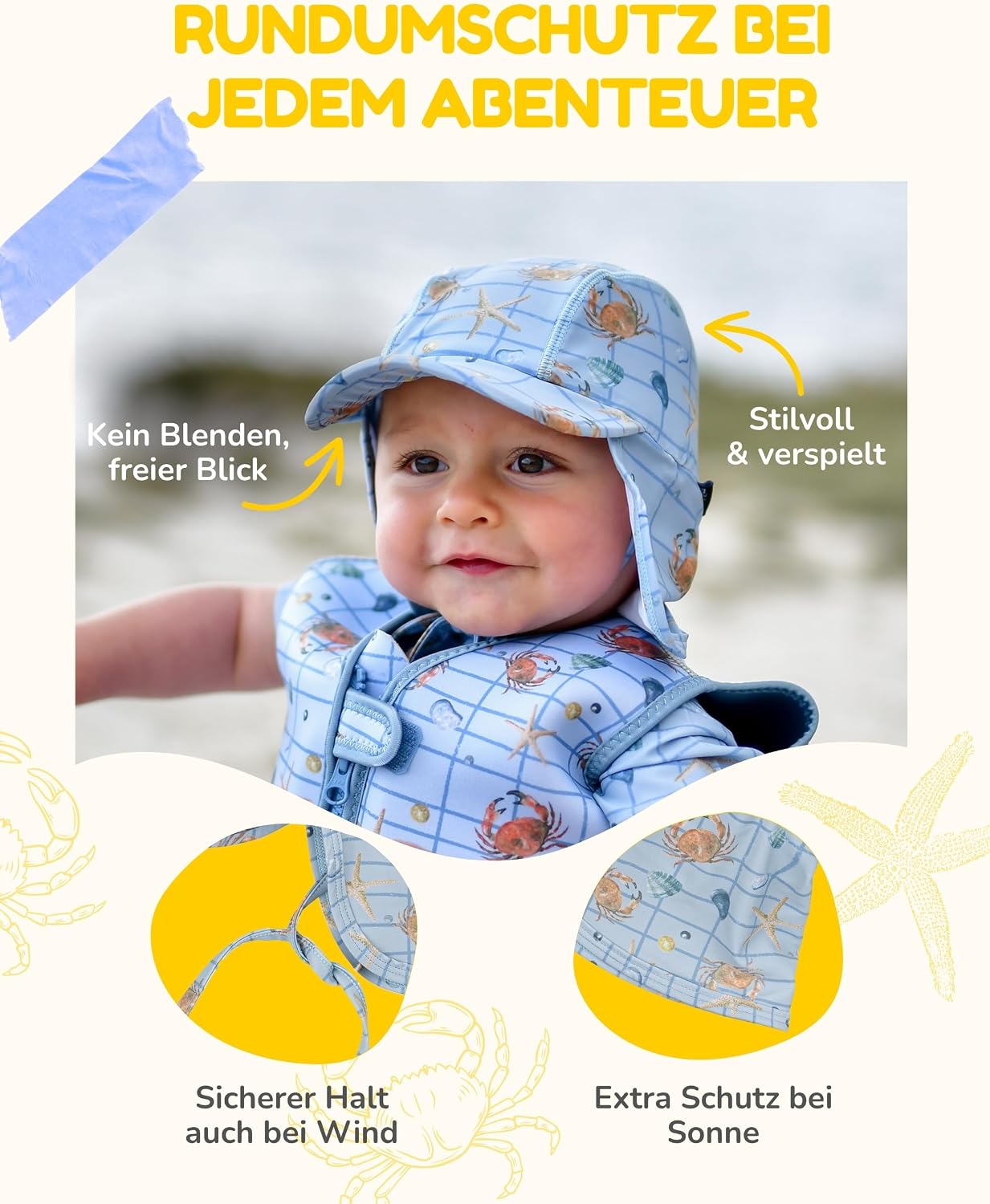 Thumbnail 2 de Mikk-line Chapeau de soleil pour bébé avec protection de la nuque – Chapeau d'été léger à visière et cordons