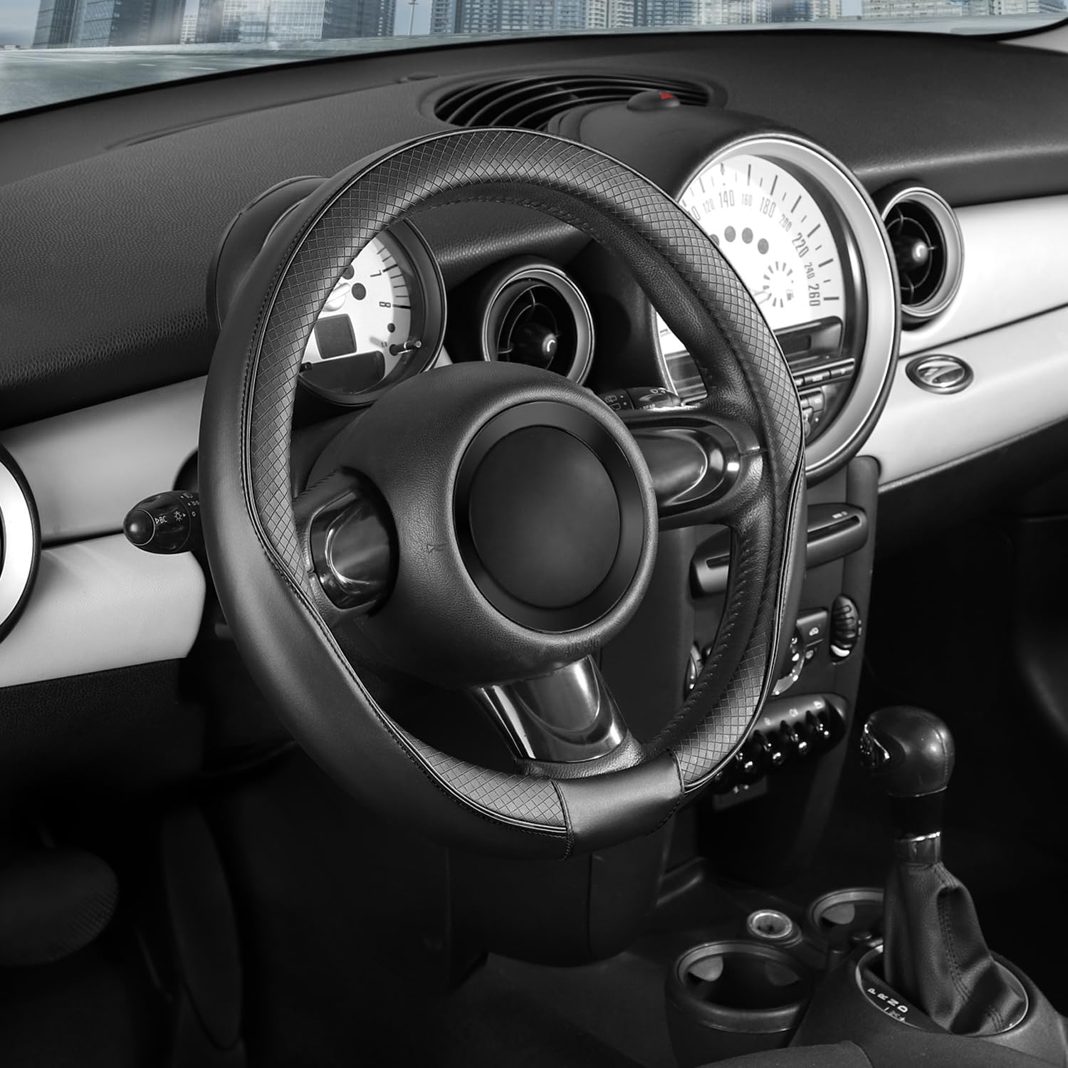 Thumbnail 3 de SEG Direct Steering Wheel Cover (35.5–36cm) in Microfiber Leather for Small Wheels, Black