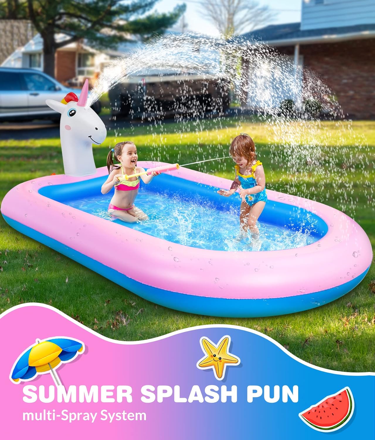 Thumbnail 1 de COOLJOYA Inflatable Pool: Unicorn Splash Sprayer 3-in-1 Paddling Pool for Kids