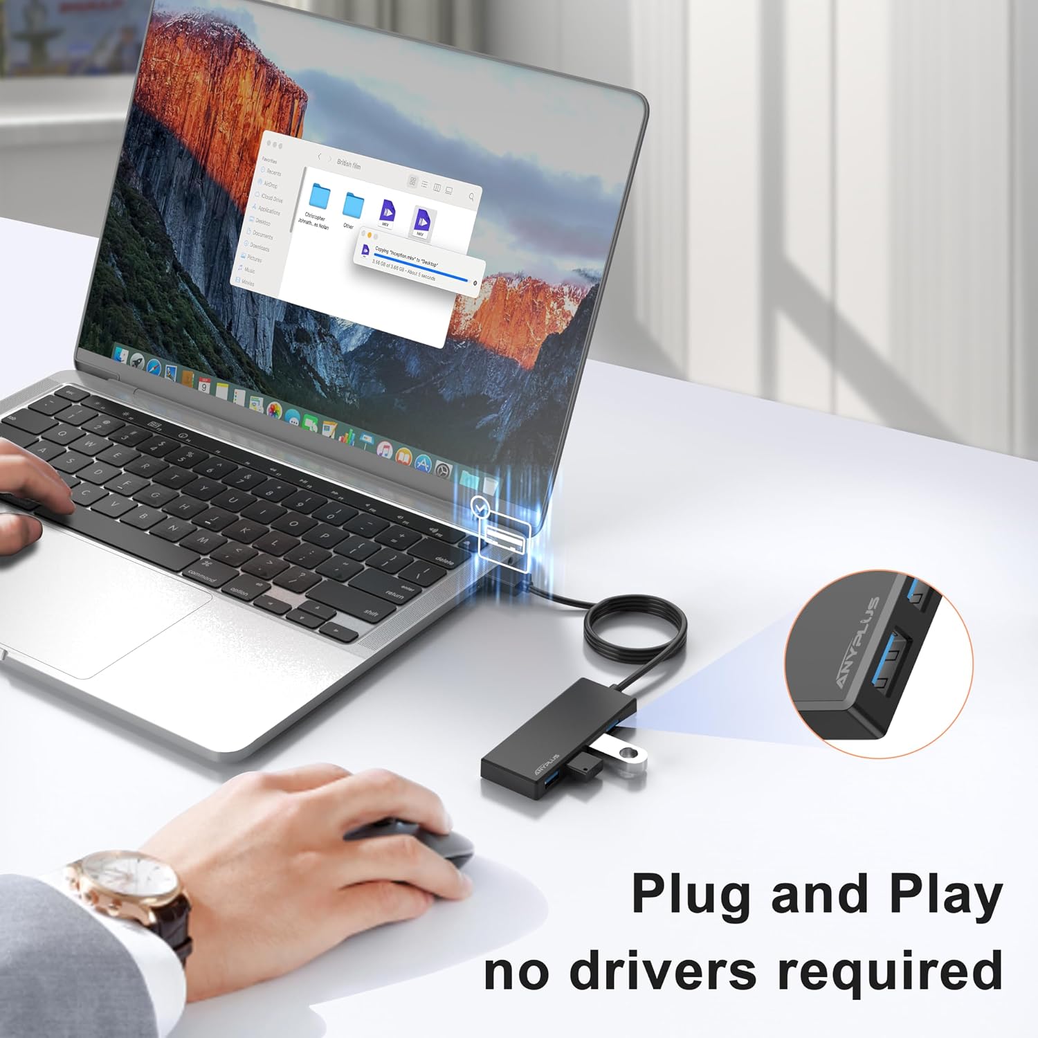 Detalle 1 de ANYPLUS USB Hub USB 3.0 mit 4 Ports 0,6 m