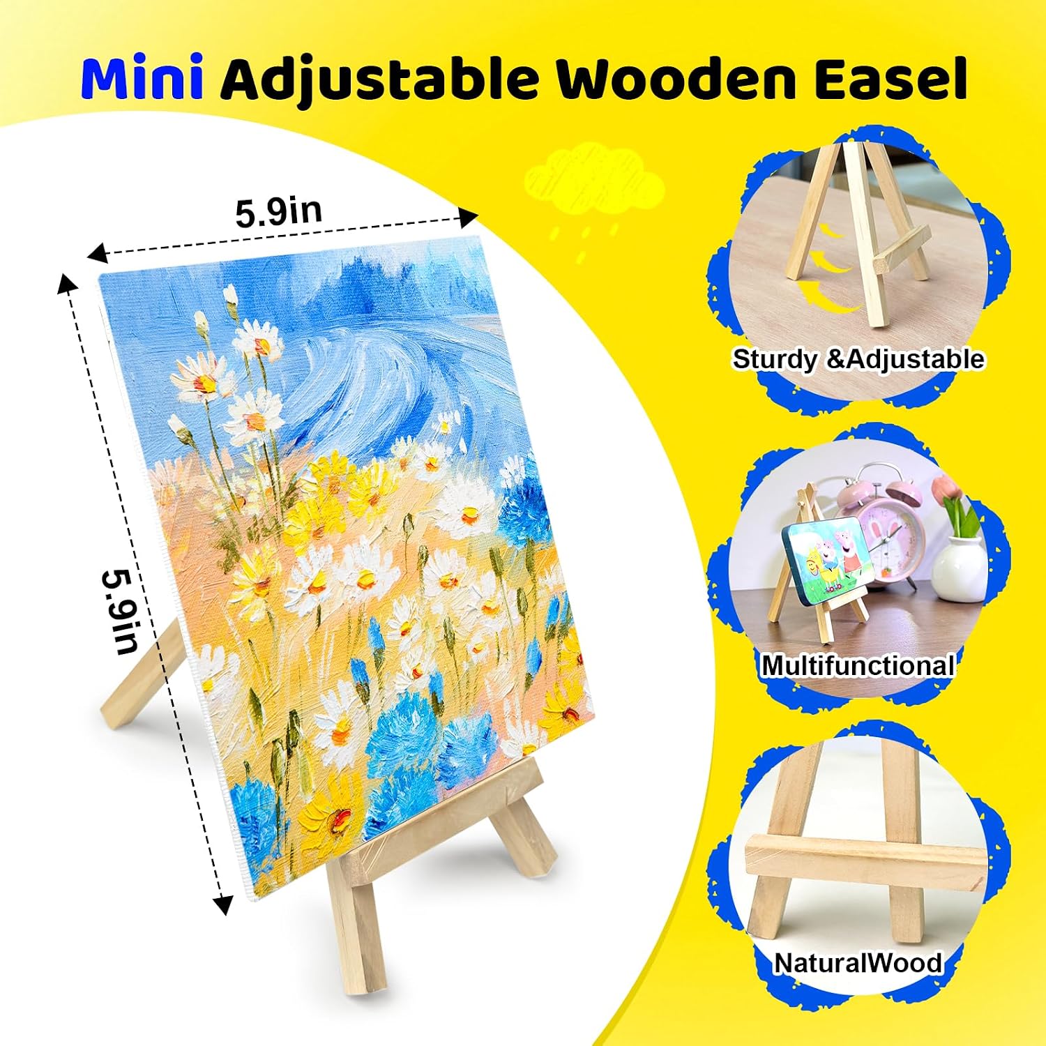 Detalle de 10 Pack Mini Acrylic Paint Kit: 6in Canvas Boards with 6.5in Easel – Beginner Friendly