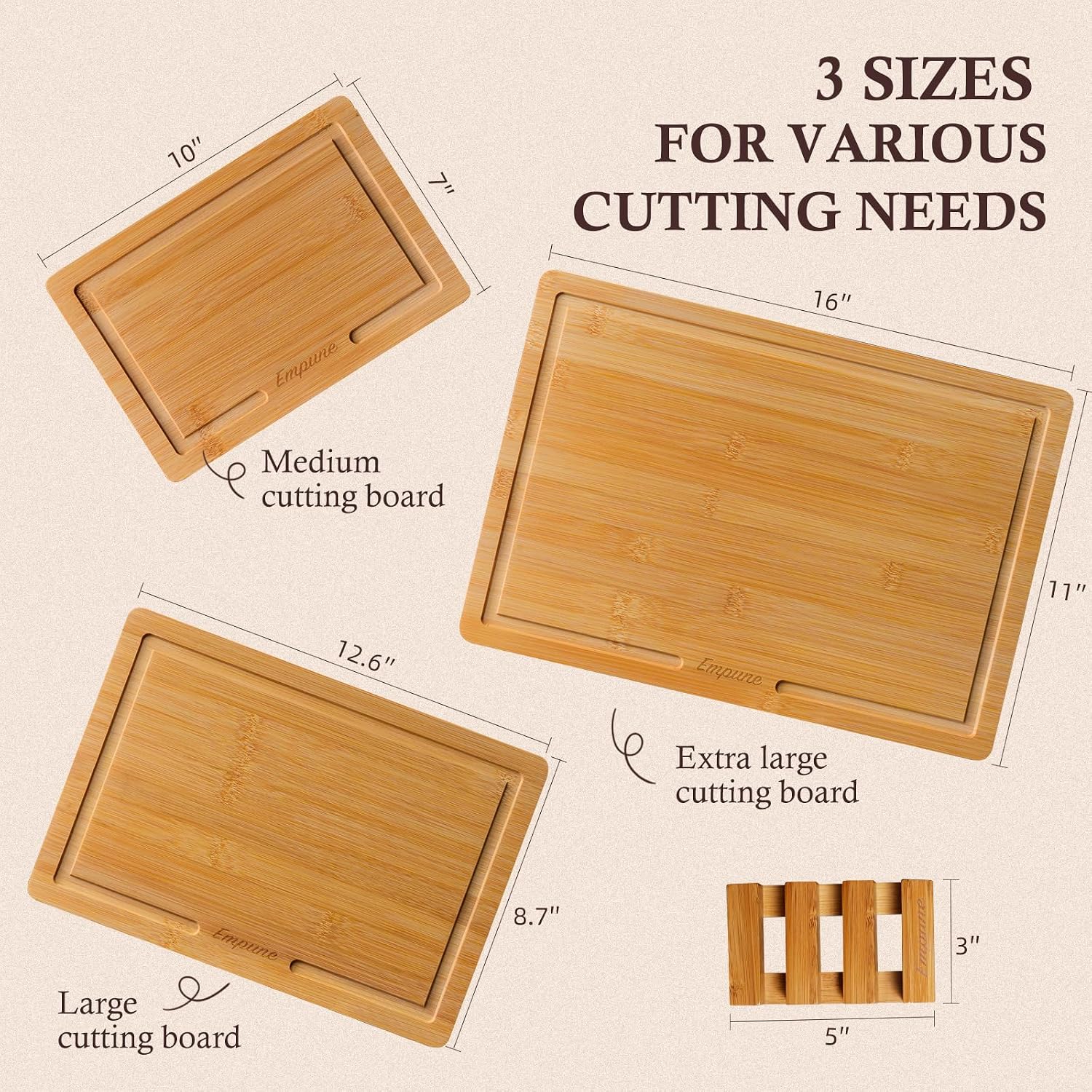 Detalle 2 de Empune Bamboo Cutting Board Set for Kitchen ๐ฝ