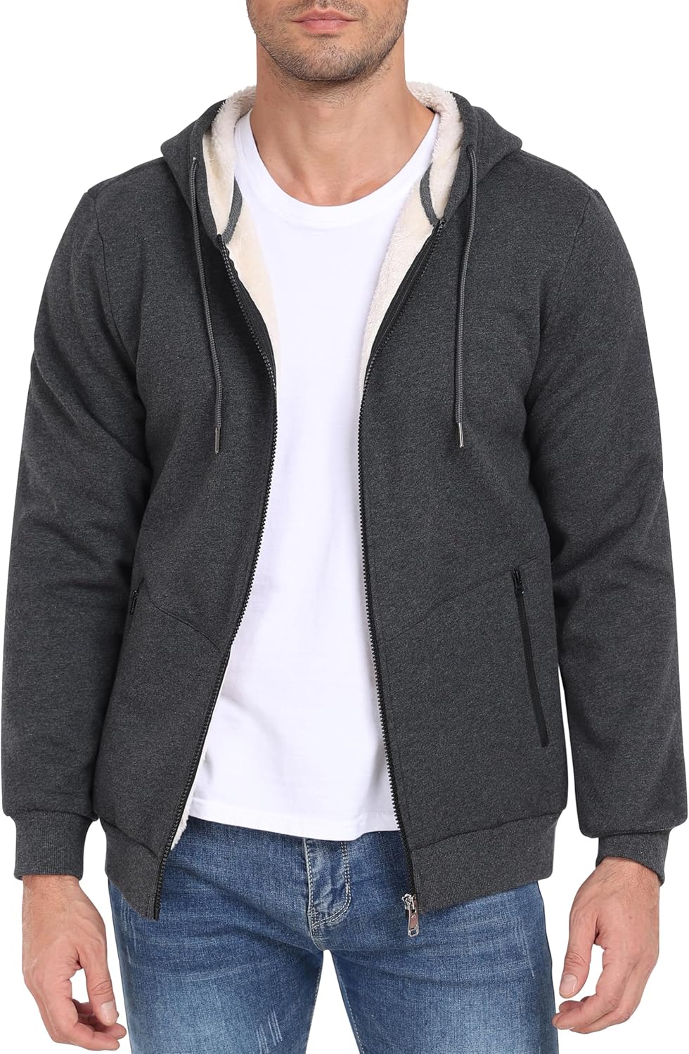 Thumbnail 2 de Veste sweat à capuche en polaire MoFiz pour homme, doublure sherpa et fermeture éclair, M–3XL