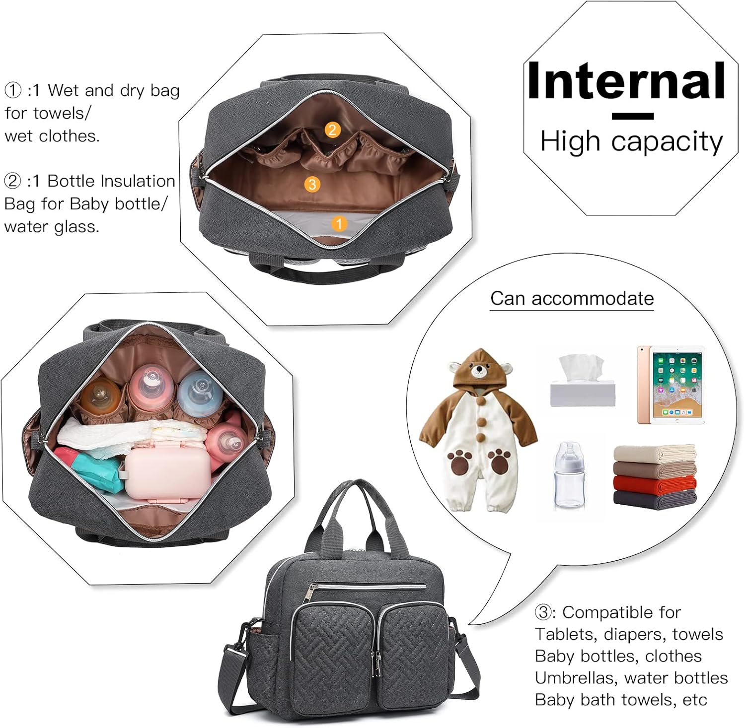 Thumbnail 4 de Kono Baby Changing Bag: Multifunction Nappy Bag with Insulated Pockets and Stroller Straps