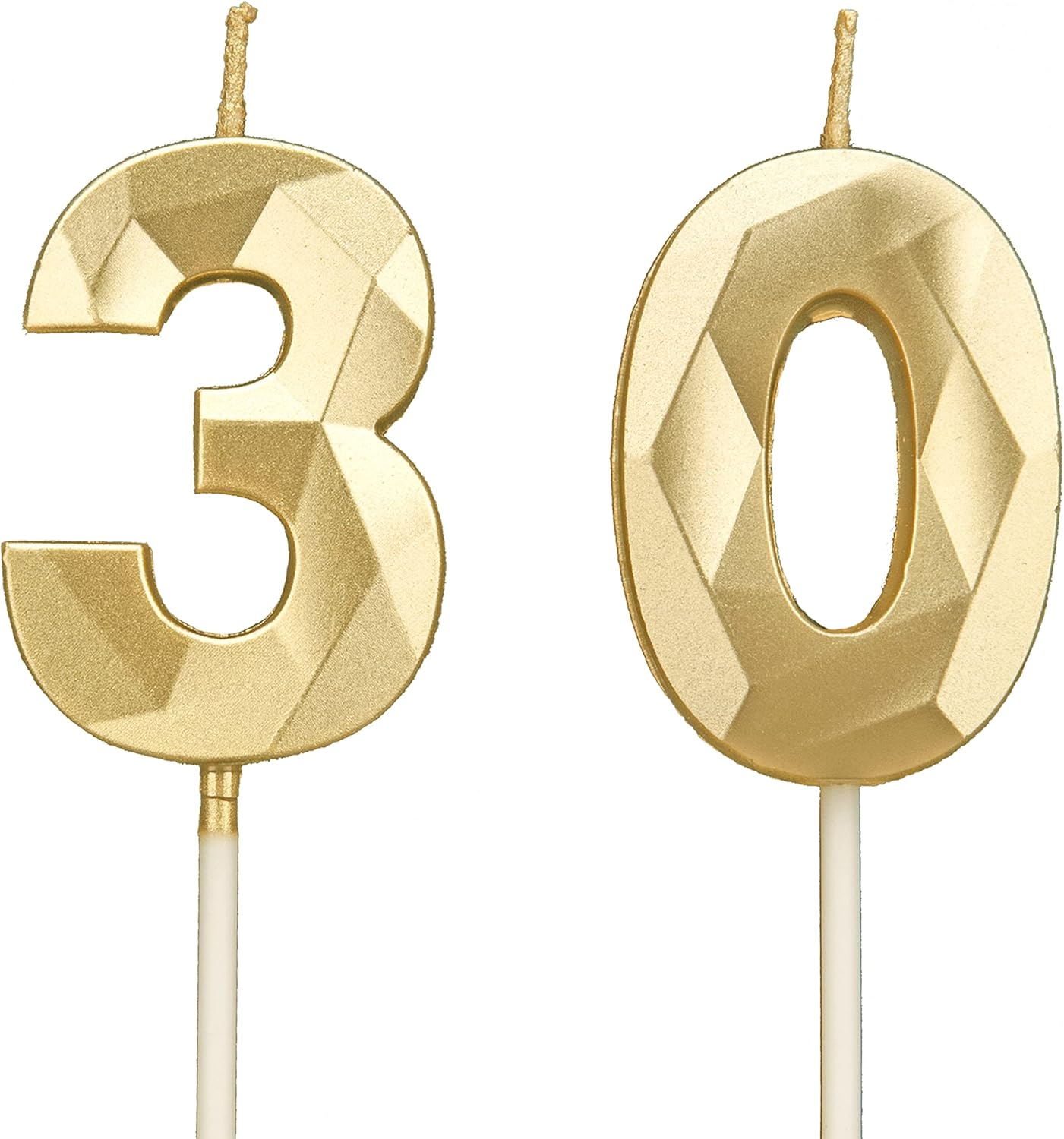 30th Birthday Candles, Gold Number Candles – Elegant Number Cake Toppers