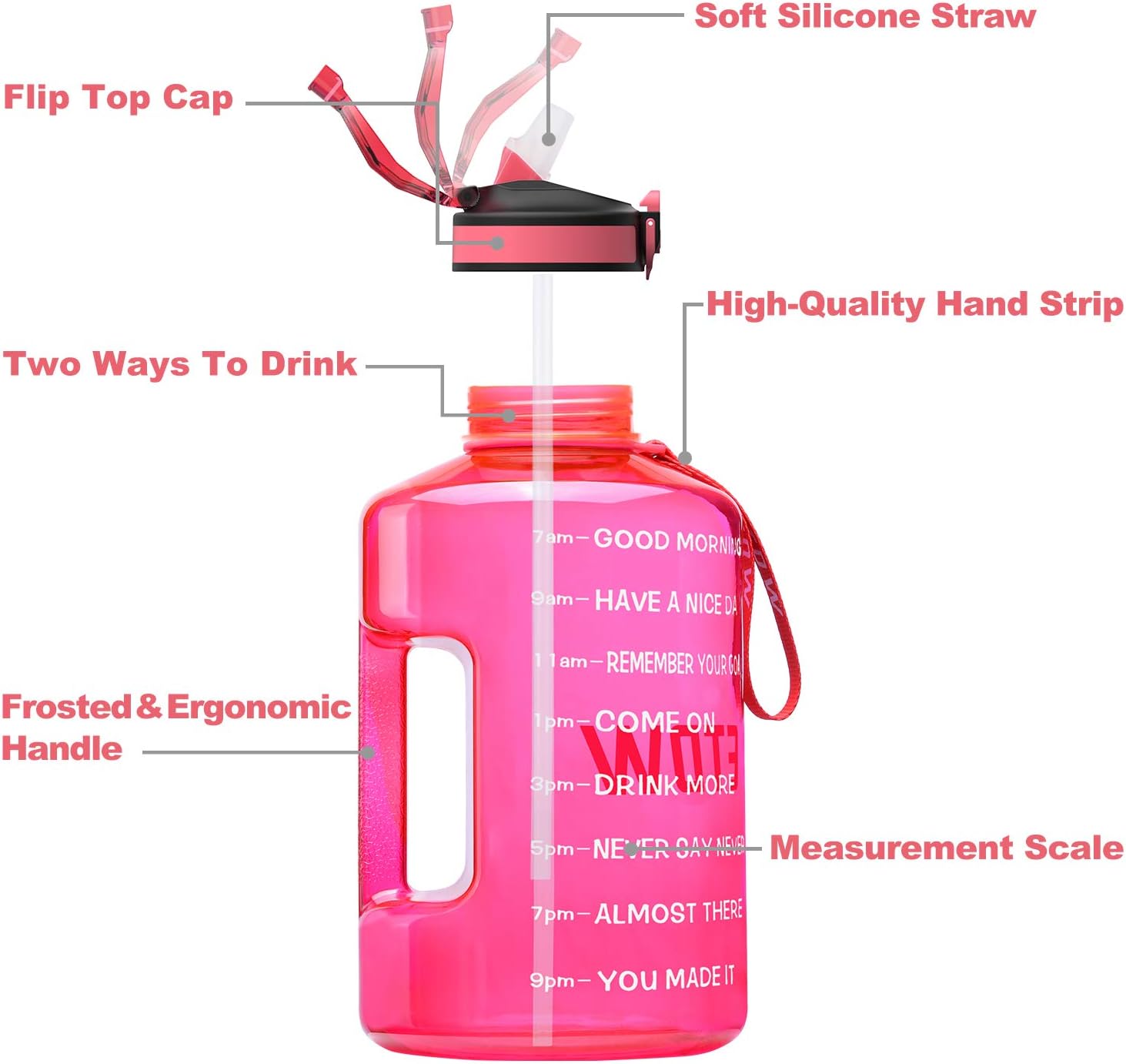Thumbnail 6 de ETDW Gallon Water Bottle with Straw, Time Markers and Carry Handle