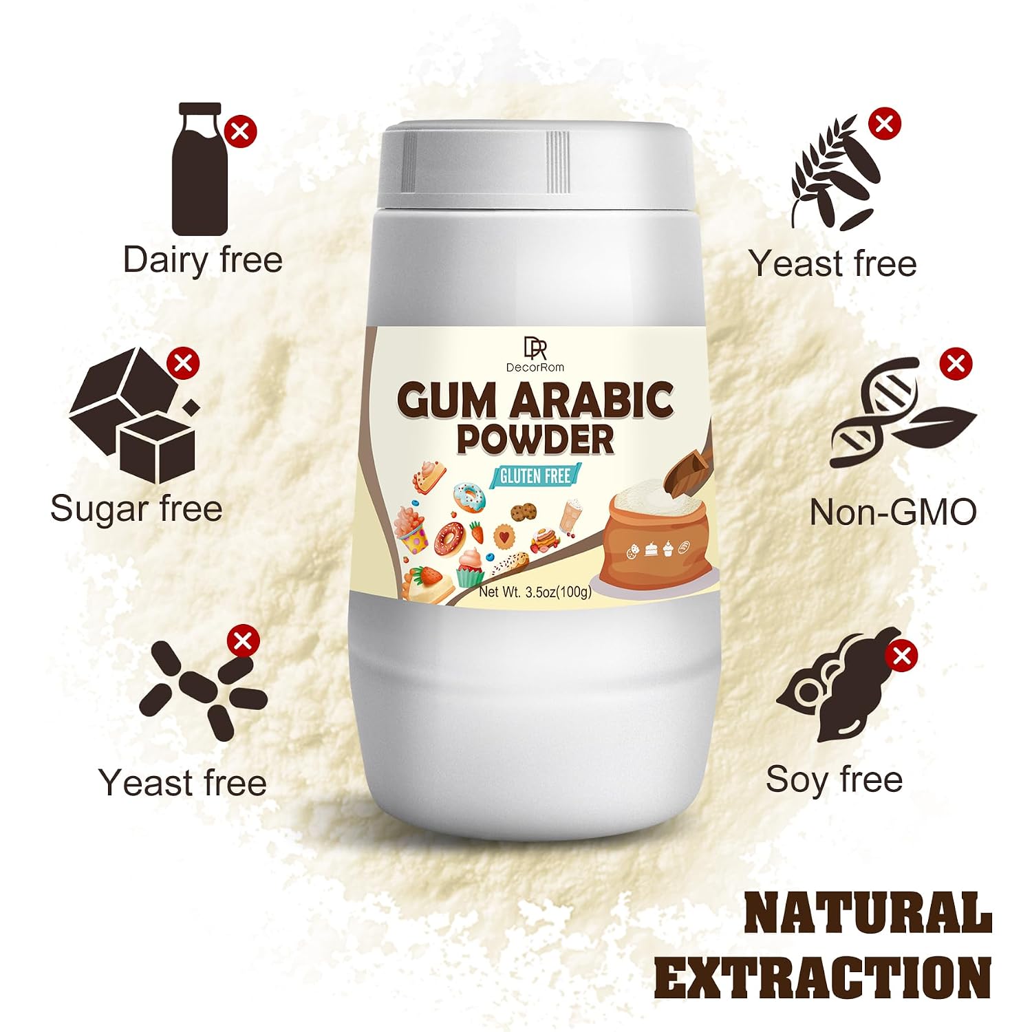 Detalle de Gummi Arabicum Pulver (100 g) aus reinem arabischen Gummi – Verdickungsmittel für Backen, Desserts & DIY