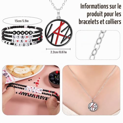 Detalle 2 de DEFGNOP Stray Kids Ensemble: bracelet et collier avec 4 bracelets en acrylique et 2 photocard – cadeau Kpop