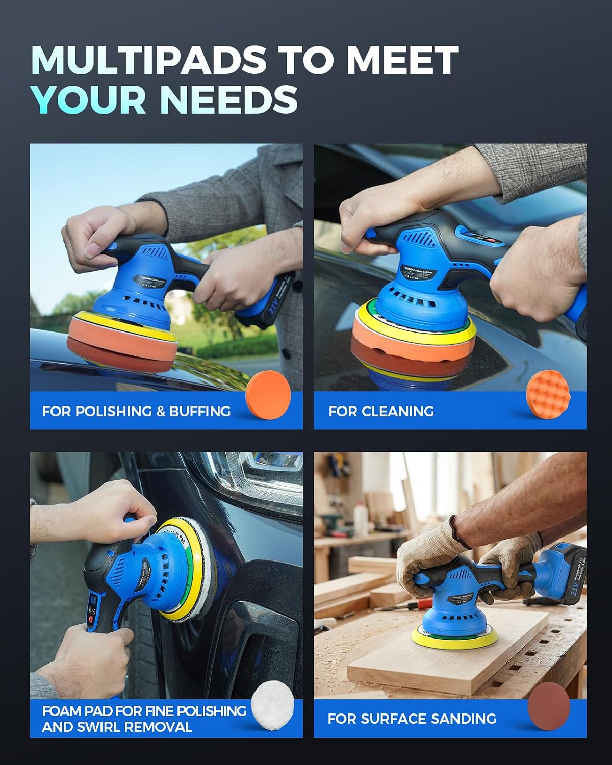 Thumbnail 5 de RAYBAO Cordless Car Polisher: 6-Inch DA Buffer with 9mm Orbit, 8 Speeds, Dual Batteries