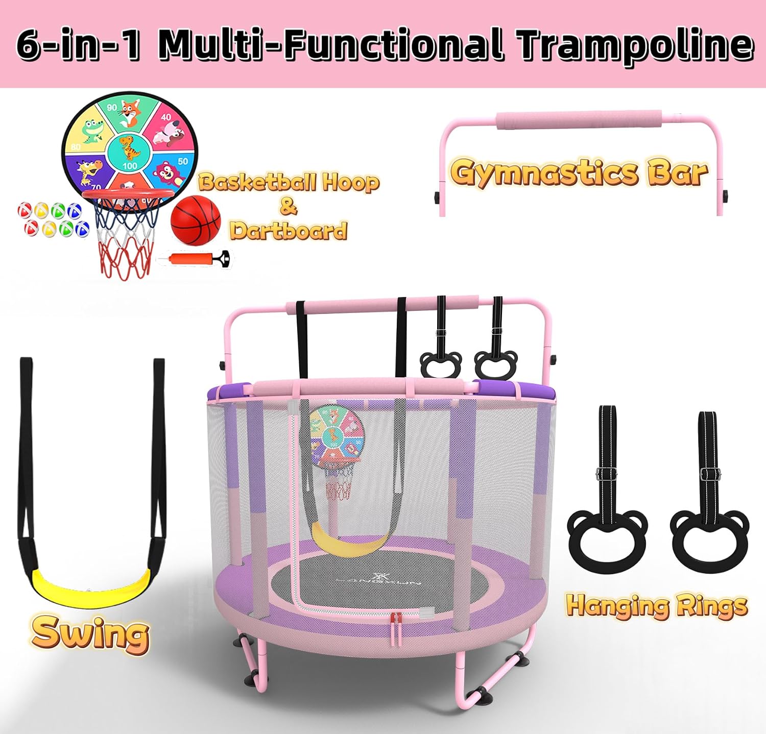 Detalle 2 de LANGXUN 60" Trampoline for Kids 🤸