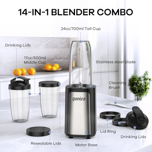 Thumbnail 6 de Ganiza Mixeur 900W avec 3 gourdes portables – Blender personnel et nomade