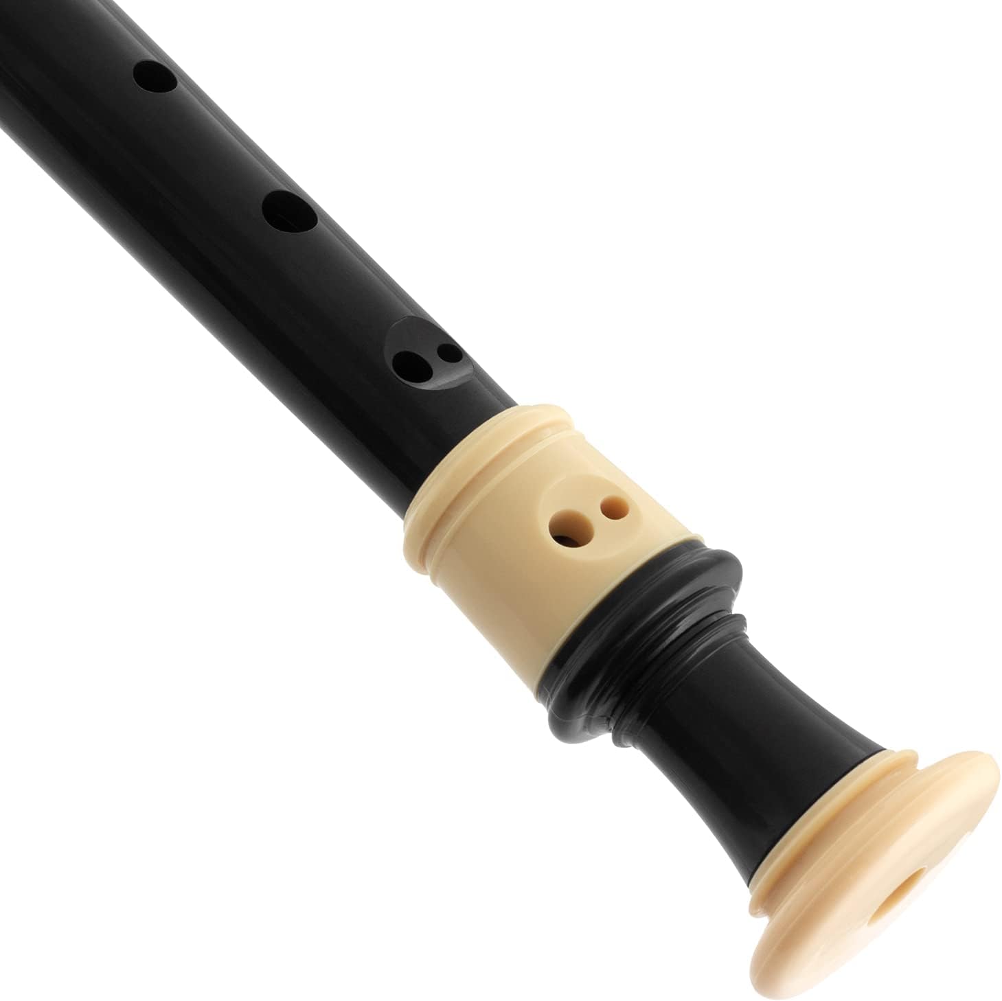 Detalle de World Rhythm WR-805: Flauta escolar soprano en negro y marfil con bolsa y tabla de digitación