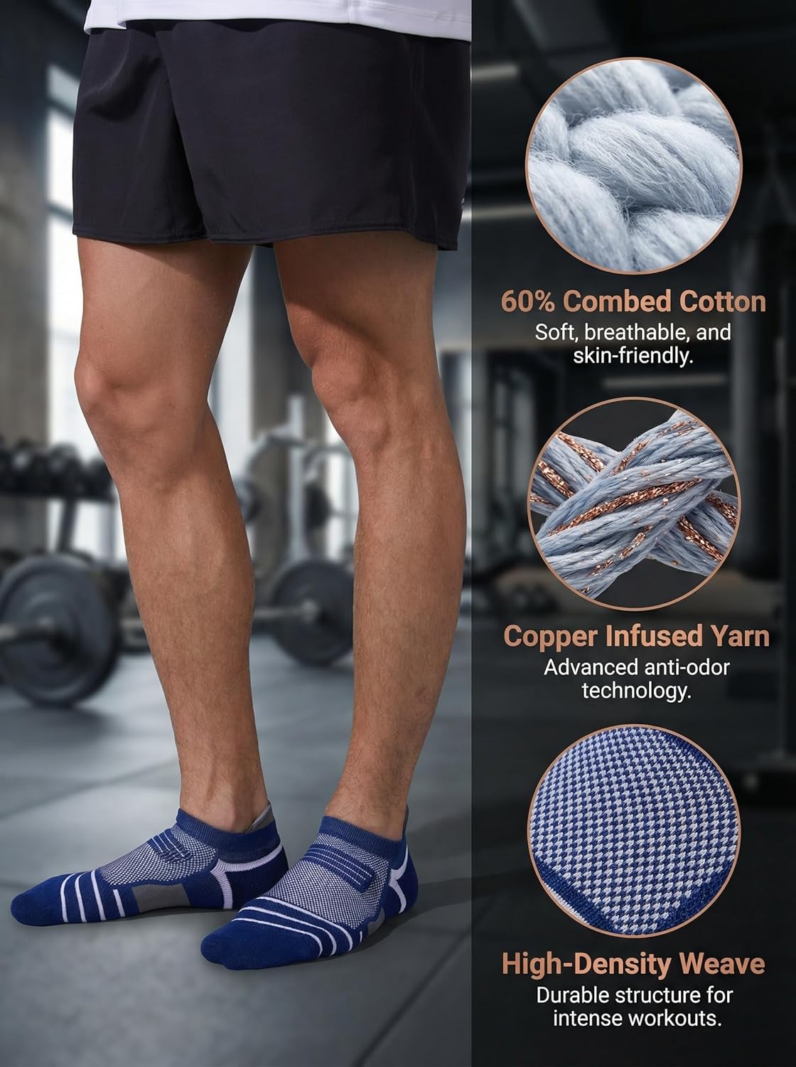Thumbnail 3 de Kodal Copper Cushioned Athletic Ankle Socks (5 Pairs) – Low Cut Training Socks with Arch Compression