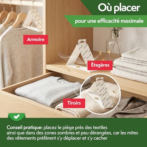 Detalle 2 de PATTLER Anti Mites Textiles avec Phéromones – 8 Pièces, Pièges Adhésifs pour Armoire et Penderie