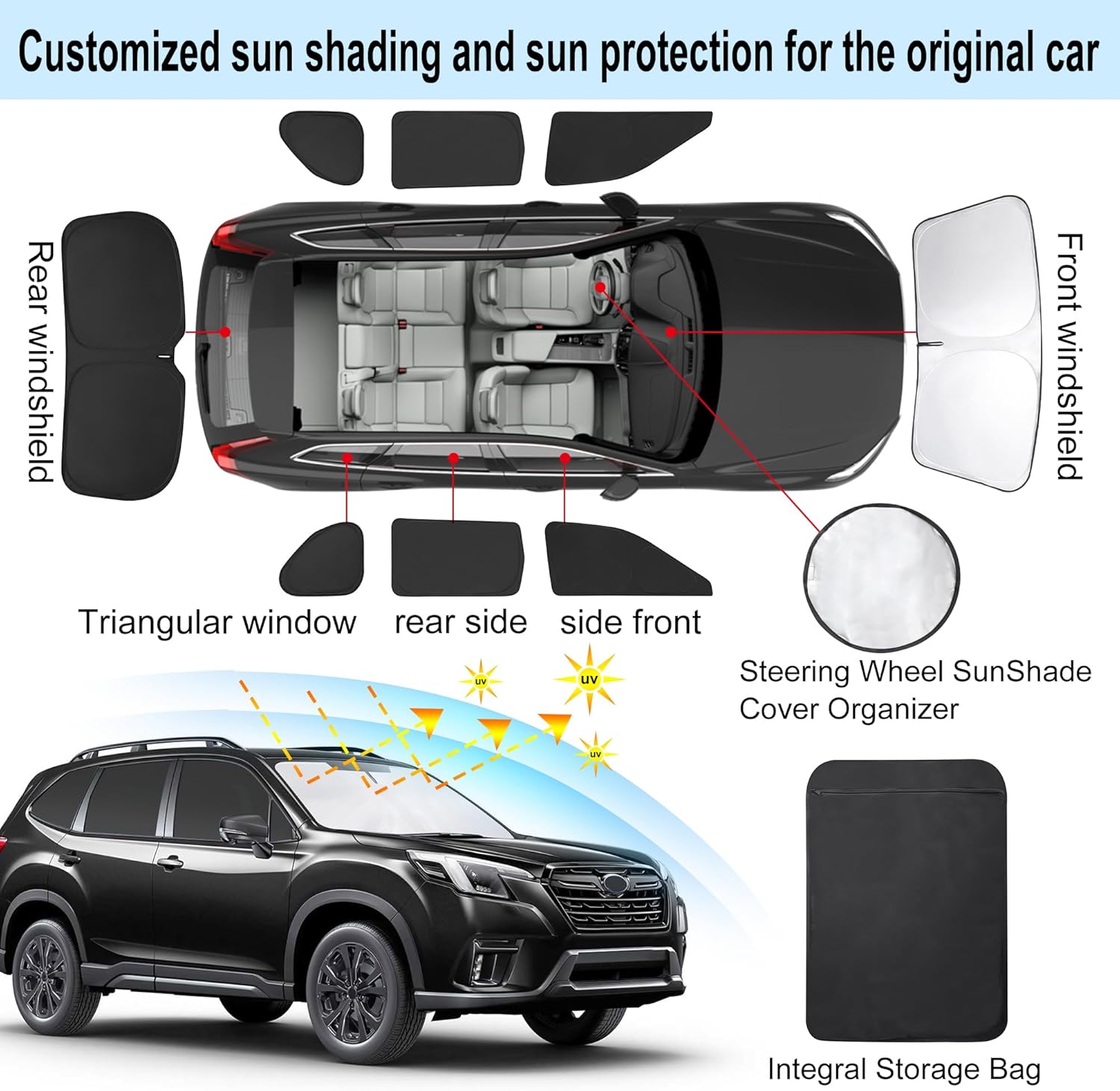 Thumbnail 2 de TINGLU Window Shades for Subaru Forester (2019-2024) – 8-Piece Full Window Sun Shade Kit
