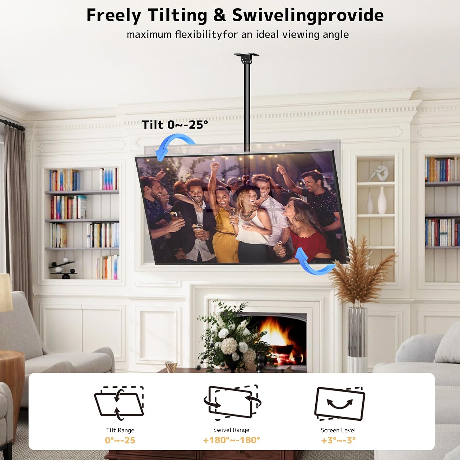 Detalle de Extra Long Ceiling TV Mount for 43–86 Inch TVs with Height Adjustable Extension Pole