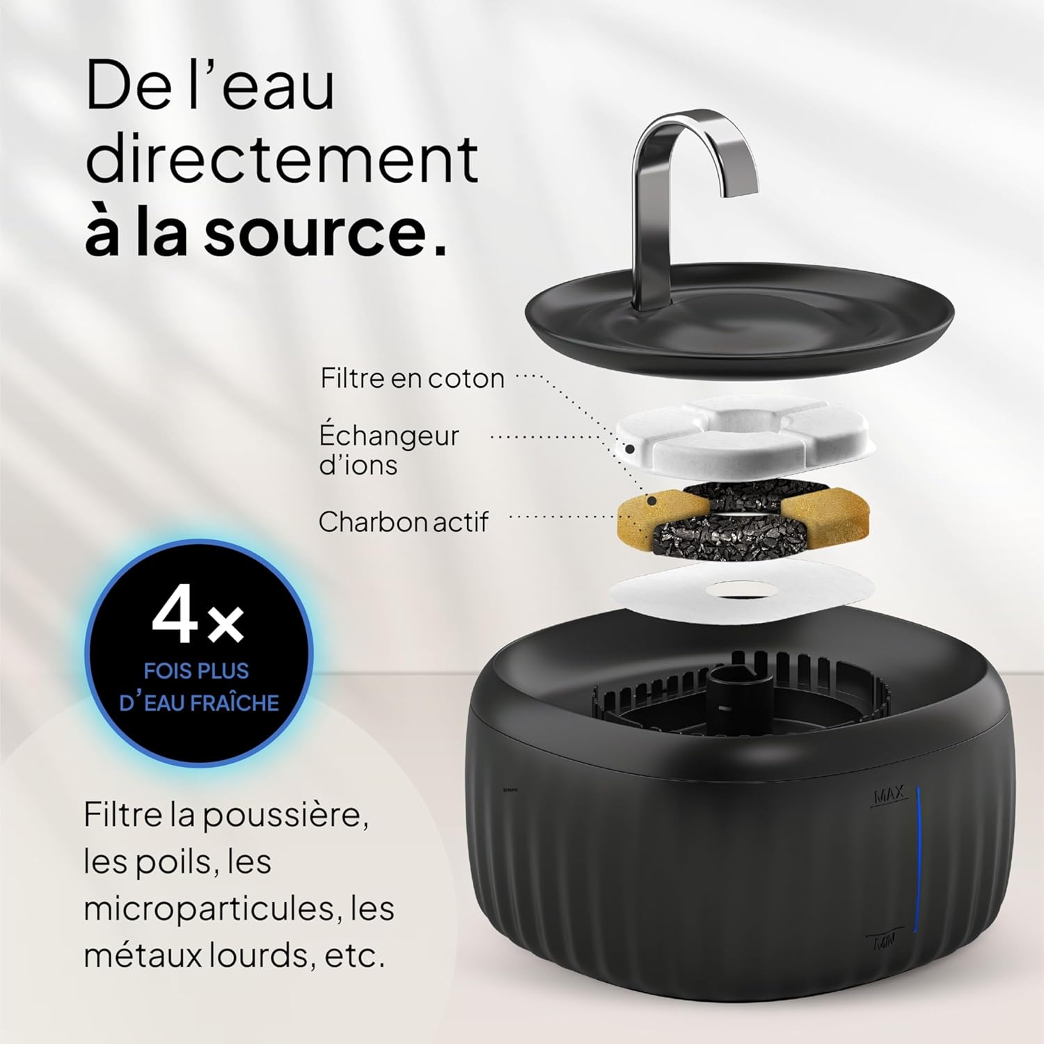 Thumbnail 2 de Pretty Paw Aqua Flow – Fontaine à eau pour chat 3L silencieuse avec filtration au charbon actif