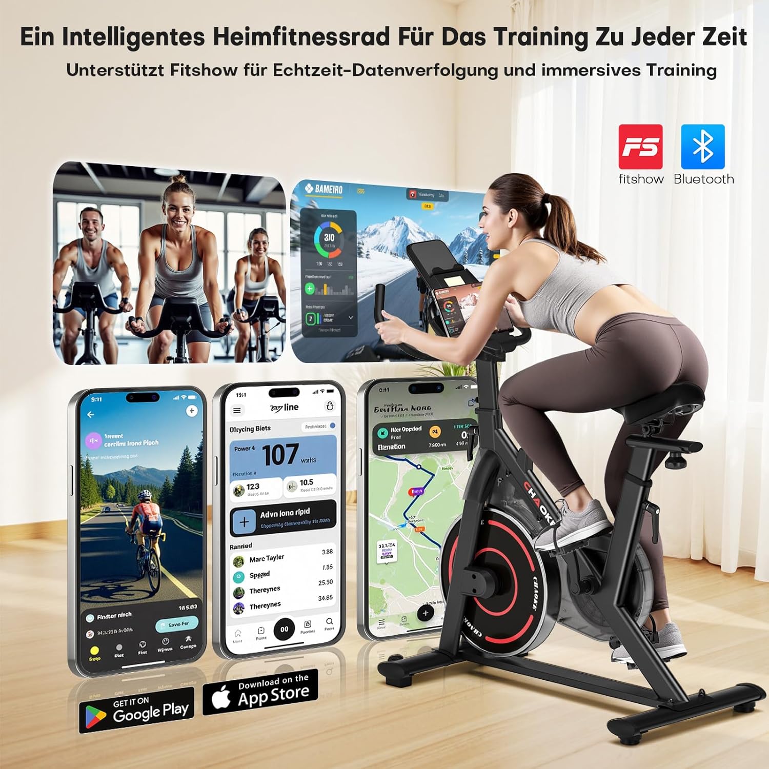 Thumbnail 1 de [UPGRADE] CHAOKE Heimtrainer Fahrrad mit App – leises, ergonomisch einstellbares Ergometer für Zuhause