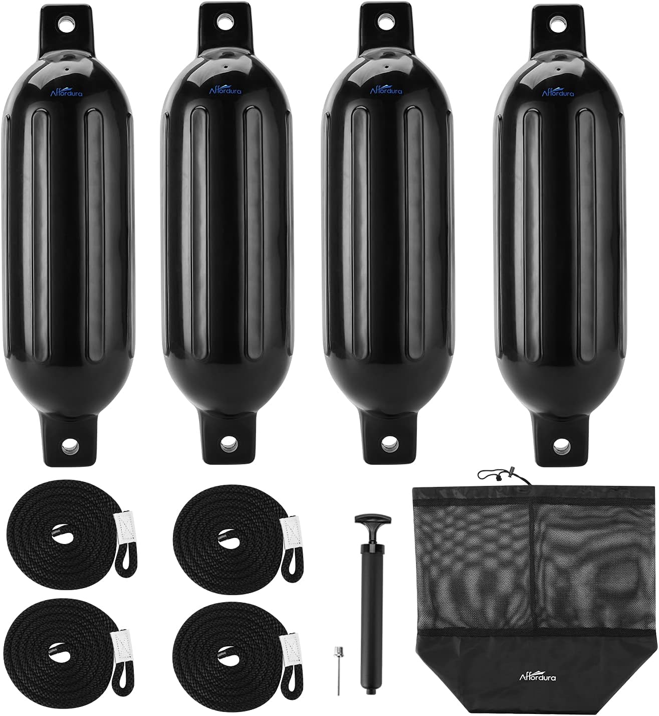 Detalle de Affordura Boat Fender 4 Pack: 4x 6.5-Inch Boating Fenders with Ropes, Pump and Storage Bag