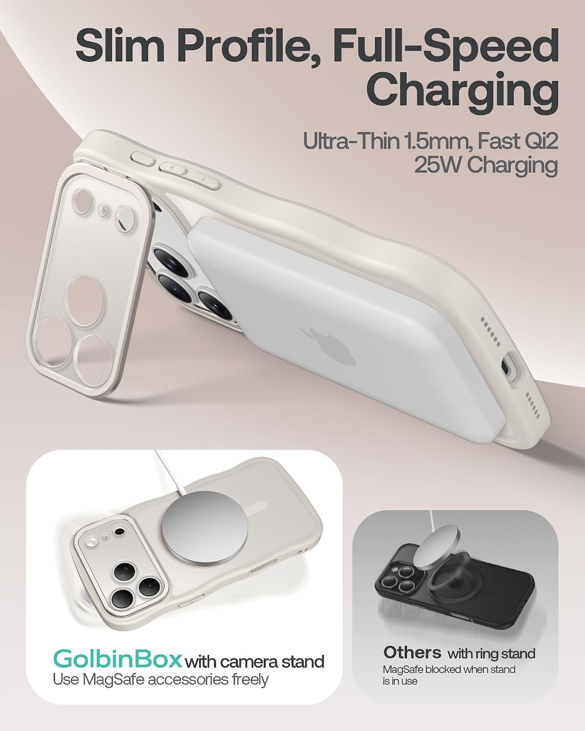 Detalle 2 de GolbinBox iPhone 17 Pro Max Case with Stash Stand, MagSafe Compatible, Full Camera Protection (6.9")