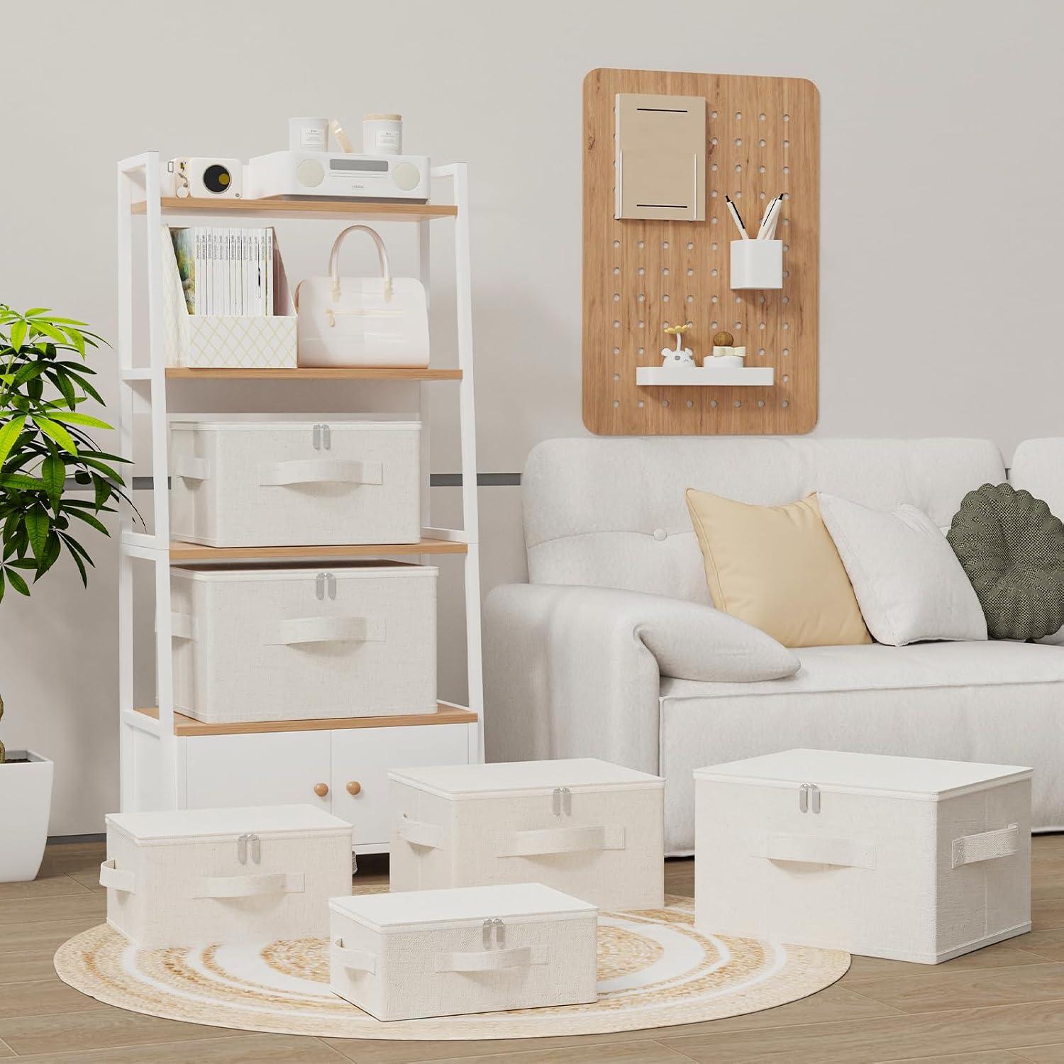 Thumbnail 1 de ENUMAIL tvättbar tygförvaringslåda, 38 × 26 × 15 cm, beige, 2-pack