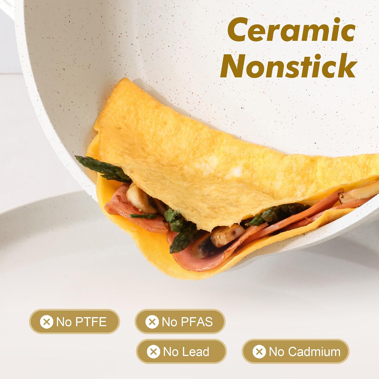Detalle de SENSARTE SA07 Ceramic Sauté Pan with Lid, 4.5 Qt, Induction Ready
