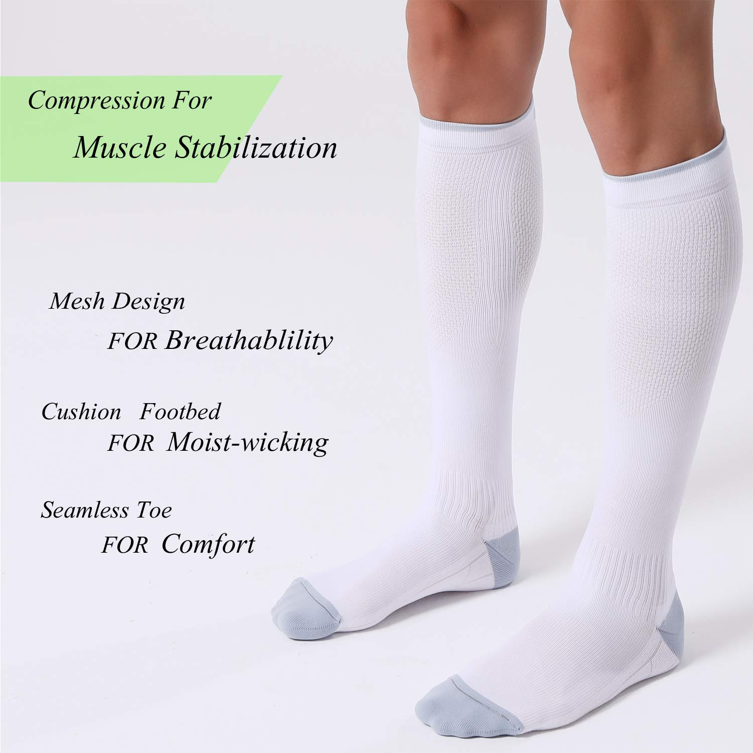 Detalle 2 de FITRELL Compression Socks for Women and Men, 20-30 mmHg, Knee-High, White, Small-Medium