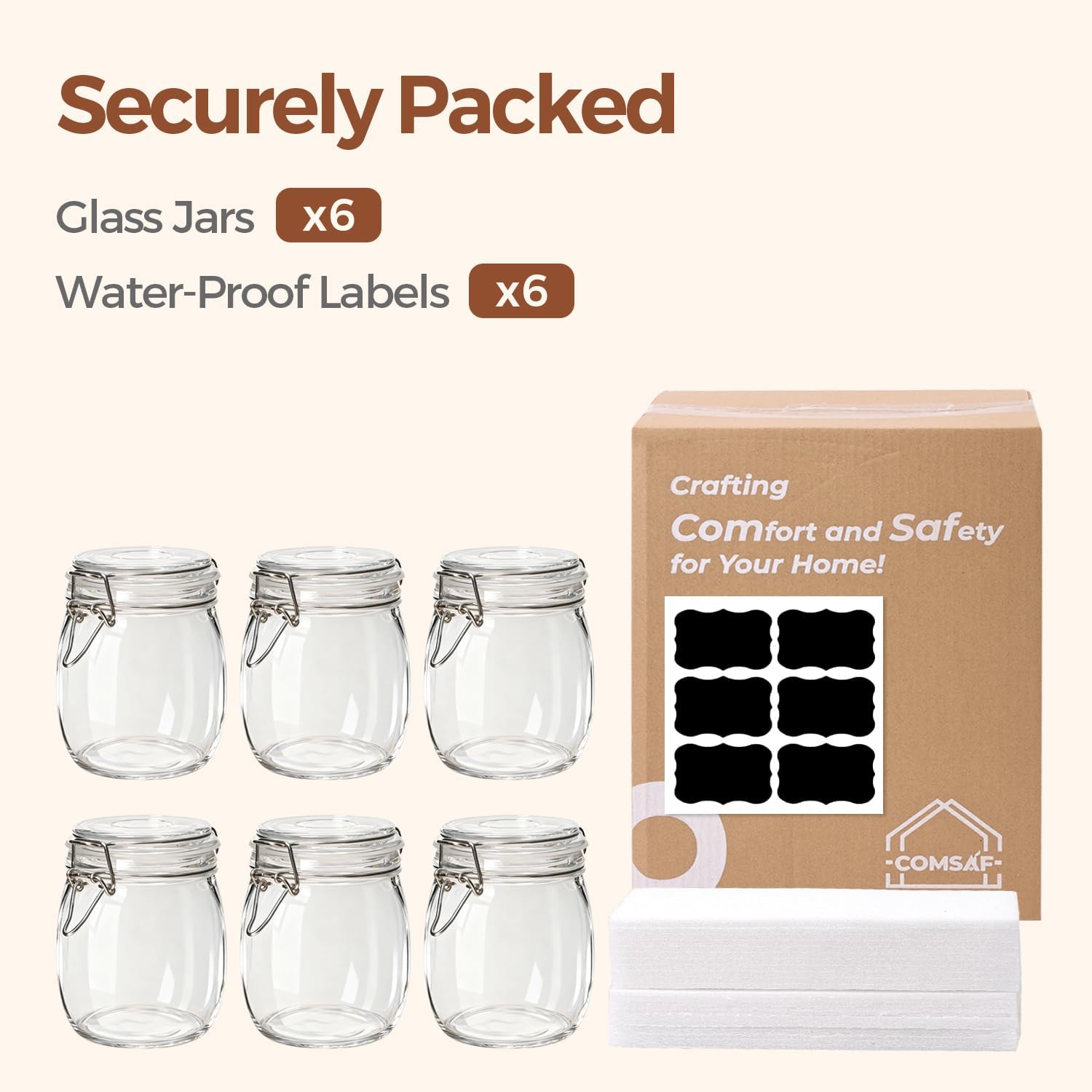 Thumbnail 6 de ComSaf 25 oz Round Glass Jars with Airtight Lids — 6 Pack for Canning, Pantry Organization, and More