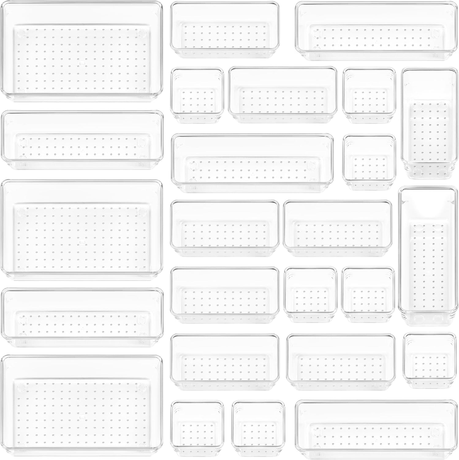 Detalle de Vtopmart VM05015A Clear Drawer Organizers, 25-Pack in 4 Sizes with Non-Slip Pads