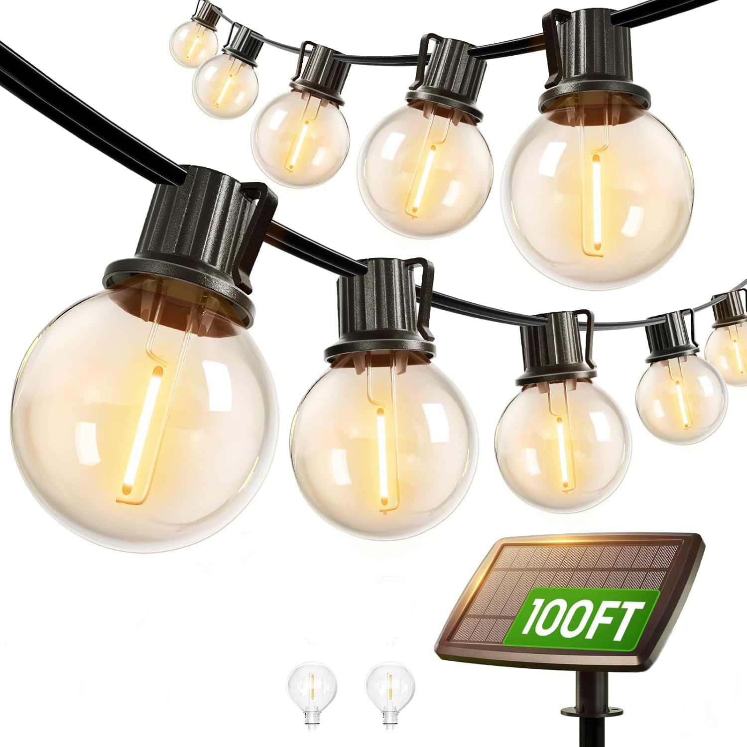 Detalle de Svater Luci Solari da Giardino G40 30m – Festoni Solari Impermeabili con 50 LED e 4 modalità