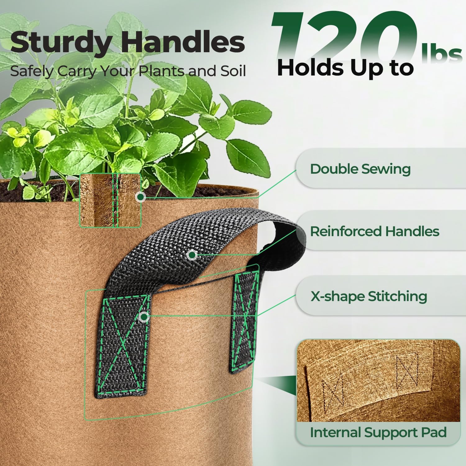 Thumbnail 2 de T4U 5-Pack 7 Gallon Fabric Grow Bags with Handles (Heavy Duty Smart Pots)