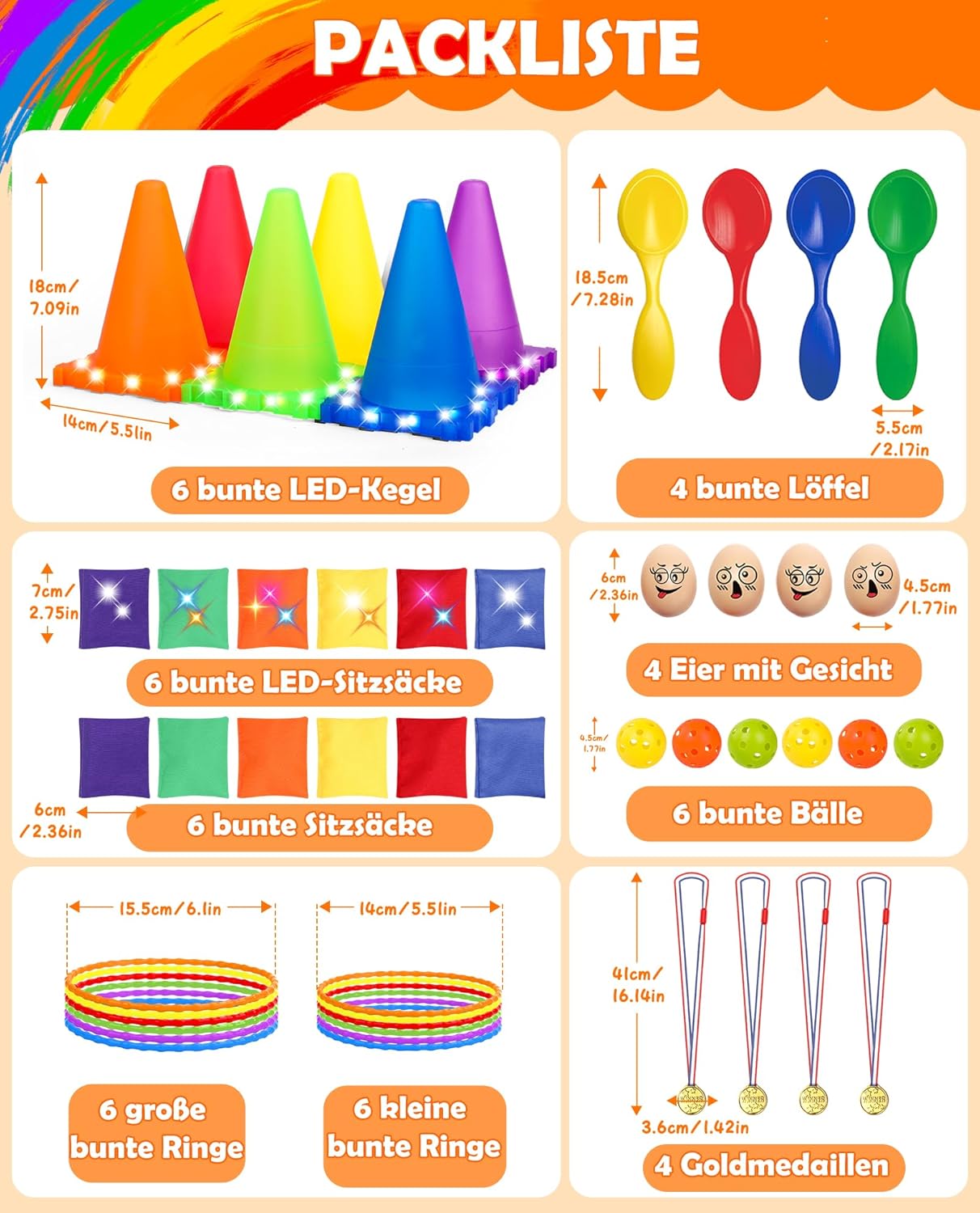 Thumbnail 2 de Eocolz Light Up Pylonen Kinder Outdoor Spiele LED-Kegel & Ringwurf-Set (6-in-1)