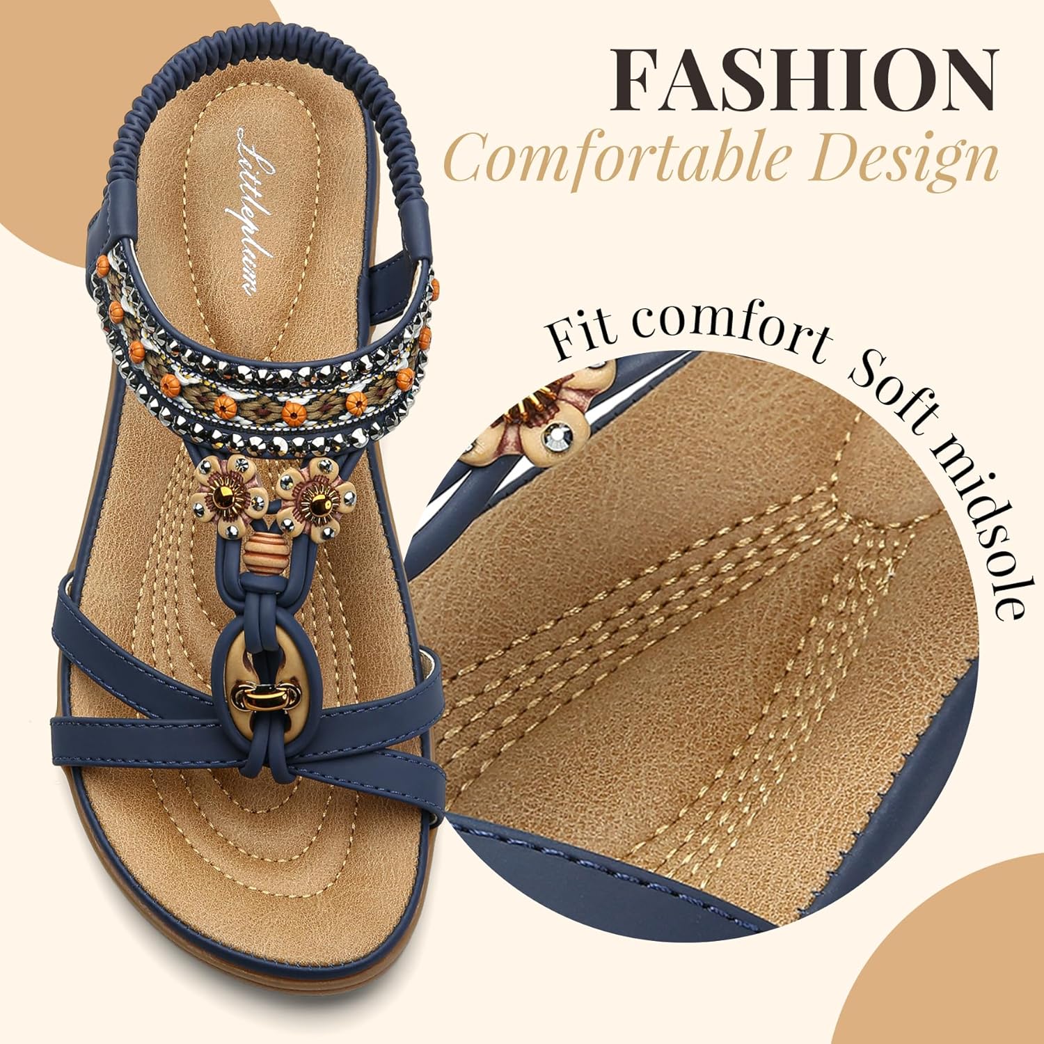 Thumbnail 4 de Littleplum Damen Sandalen Freizeit – Boho-Sandalette mit Strass & Strassperlen