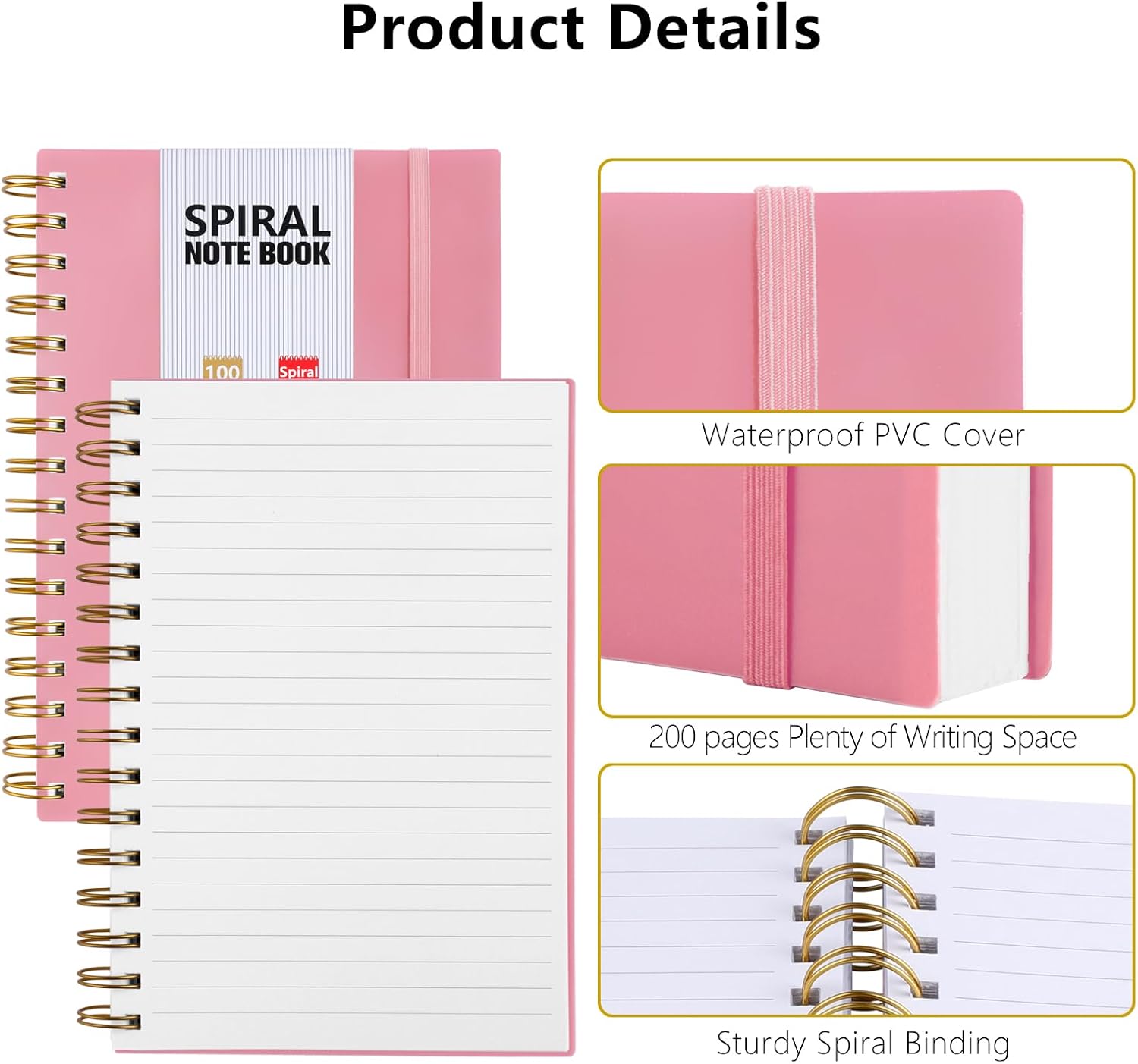 Thumbnail 1 de A4 Notebook (200 pages) – 100gsm lined paper, PVC waterproof hard cover, wirebound spiral – Pink, 21.5 x 28.5cm