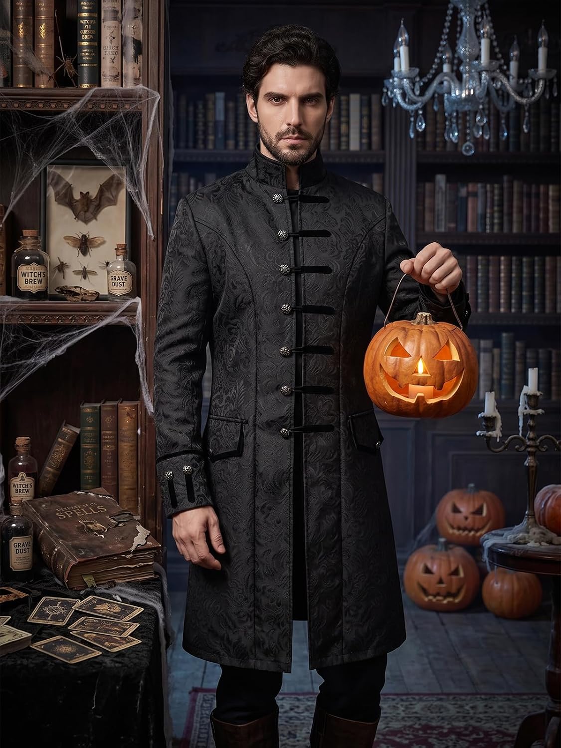 Thumbnail 4 de VNVNE Men’s Steampunk Tailcoat Jacket, Jacquard Gothic Victorian Costume