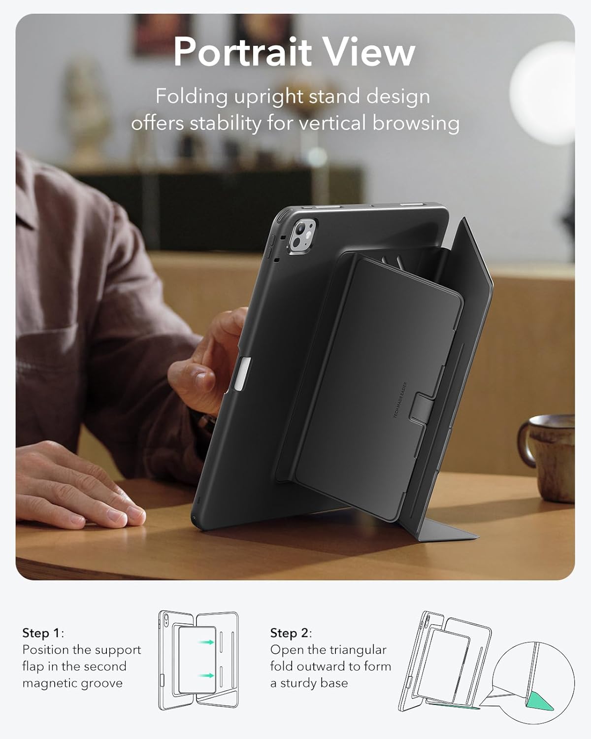 Thumbnail 5 de ESR for iPad Pro 11 inch M5/M4 (2025/2024) Magnetic Flip Case with Vertical Stand Angles, Pencil Holder – Black