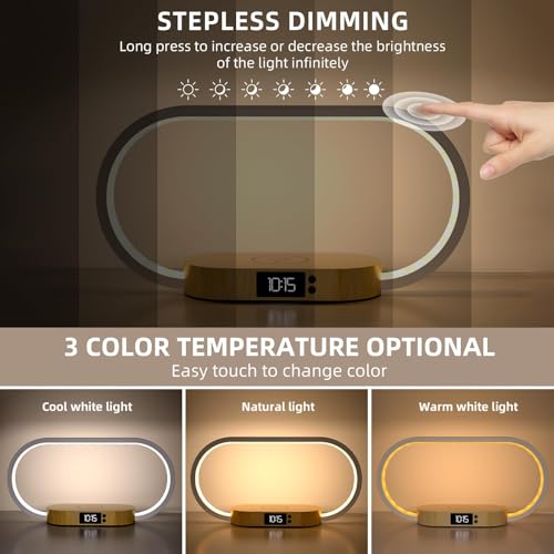 Detalle de m zimoon Lampada da comodino 3 in 1 con orologio e ricarica wireless