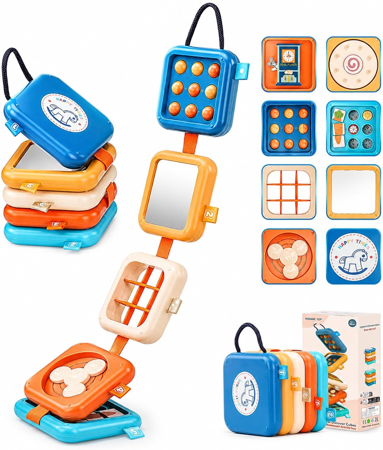 Detalle de SOSUSHOE Montessori Busy Board Cube for 1-Year-Olds – Portable Travel Toy