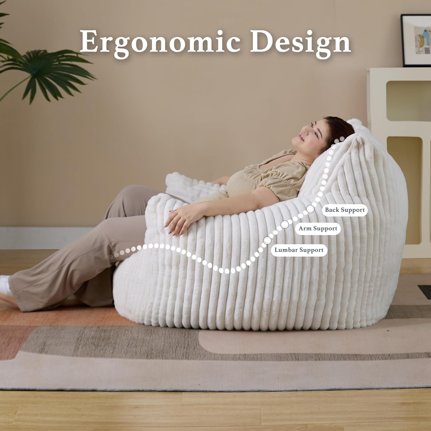 Thumbnail 4 de Giant Plush Bean Bag Chair Oversized Beige 🛋