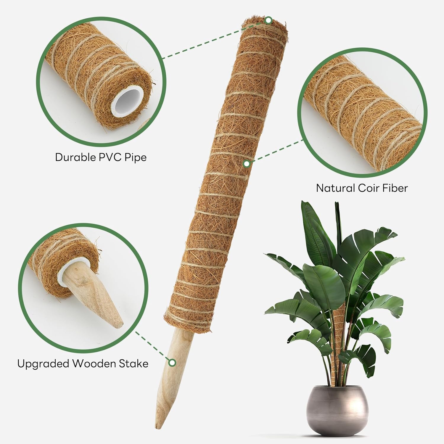 Thumbnail 3 de YAWAHOME Moss Pole for Monstera – 4 Pack Stackable Coco Coir Plant Supports (Extendable)