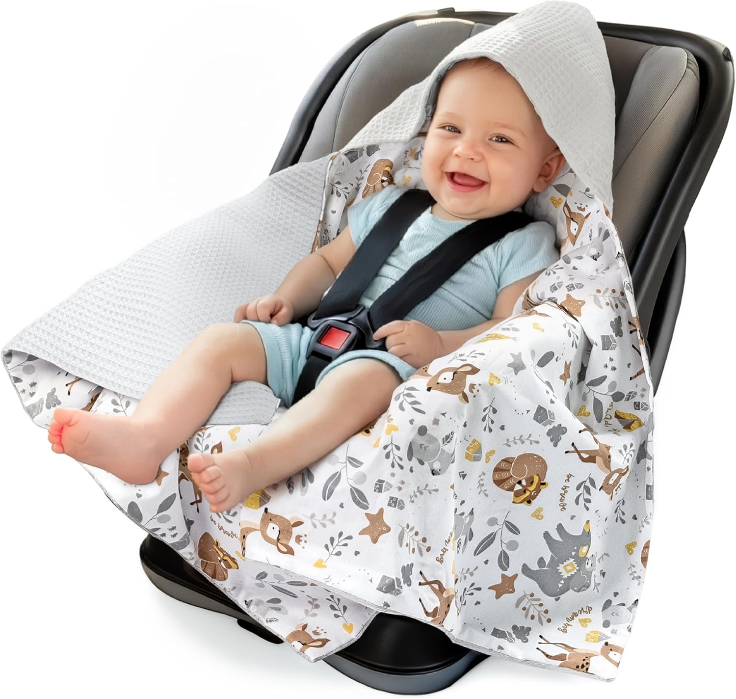 Thumbnail 6 de Medi Partners Coperta neonato ovetto Sacco per Passeggino 85x85 cm in 100% Cotone, fodera protettiva e cappuccio — Waffle Grigia