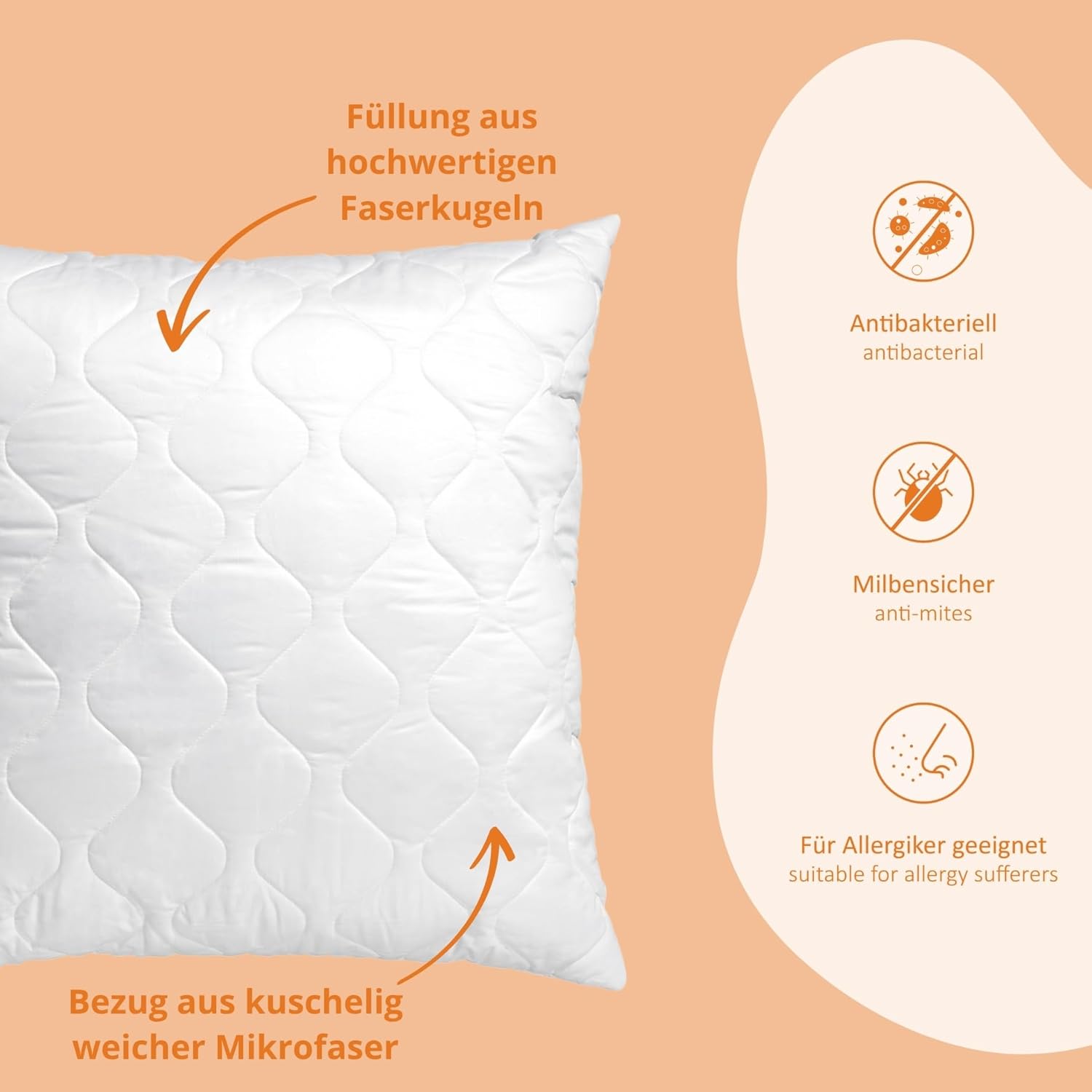 Thumbnail 5 de sleepling 197484 Oreiller extra ferme 65 x 65 cm (lavable jusqu’à 60 °C, OEKO‑TEX 100)