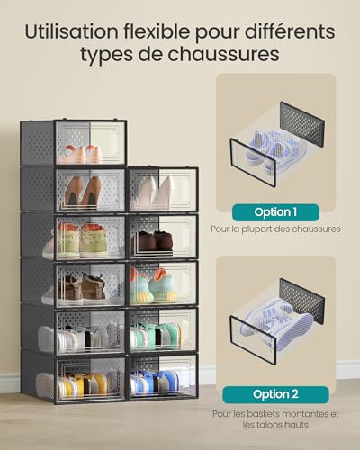 Detalle de SONGMICS Boîtes à Chaussures LSP066B18 — 18 boîtes transparentes, empilables et pliables pour pointure jusqu’à 43