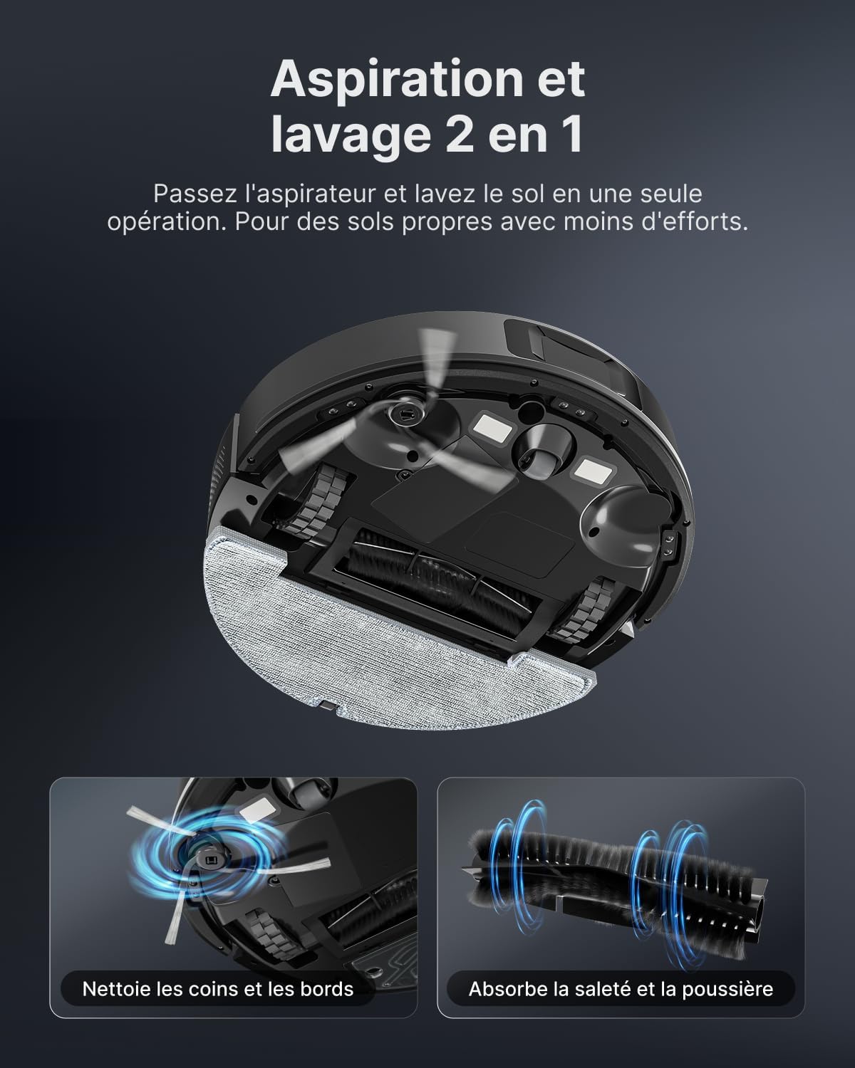Detalle de VONKO Robot Aspirateur Laveur avec Station de Vidage Automatique — LiDAR 2.0, 8000 Pa, 180 min d’autonomie, idéal poils d’animaux