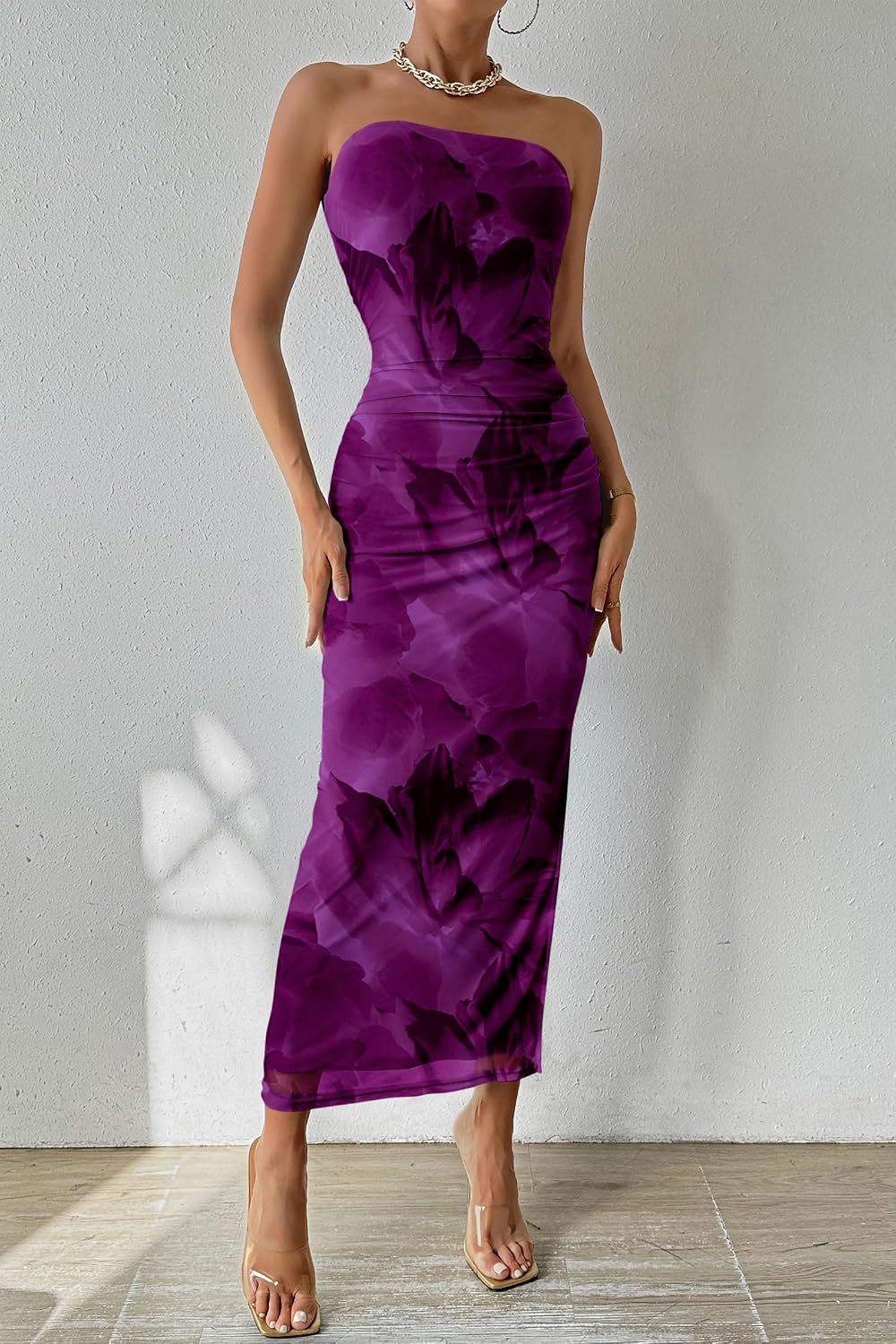 Thumbnail 6 de PRETTYGARDEN Women's Strapless Bodycon Floral Maxi Dress